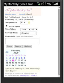 Free Fertility Calendar for Mobile Phone and PDA at MyMonthlyCycles.com
